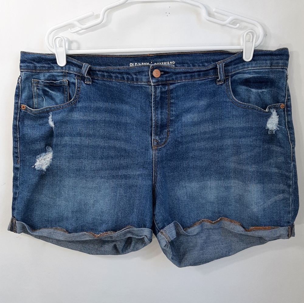 3/$18 W42 Plus 18 Jean Shorts Old Navy Boyfriend Ripped Distressed Stretch